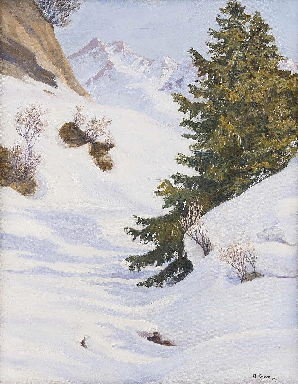 1878-Otto Rasim - Paesaggio montano tirolese nell'inverno del 1909